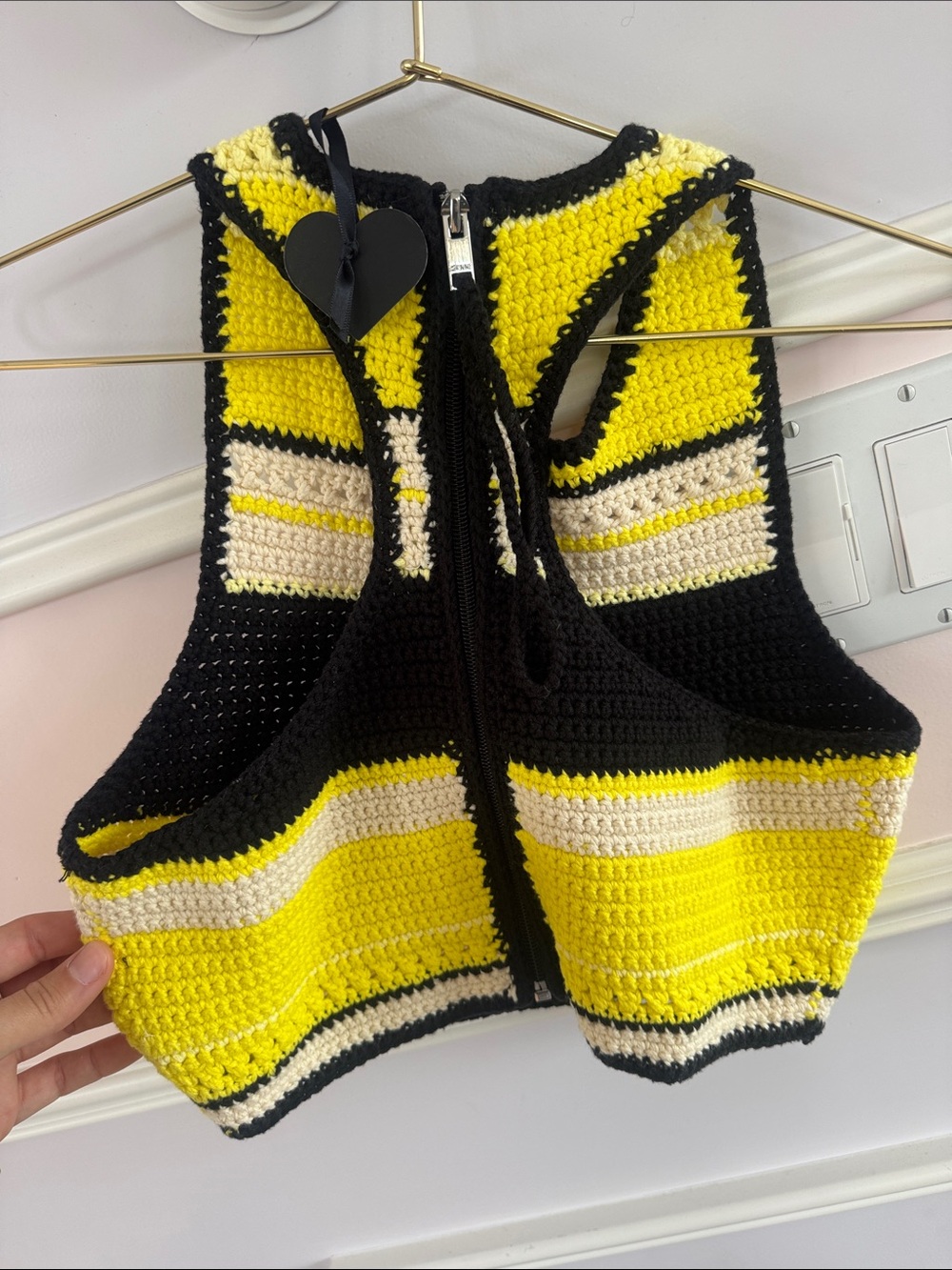 Ganni Yellow, Black & Cream Crocheted Stripe Tank - Picture 2 of 2